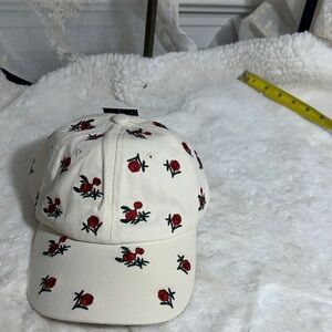 Olivia & Kate embroidered red rose floral cream ball cap